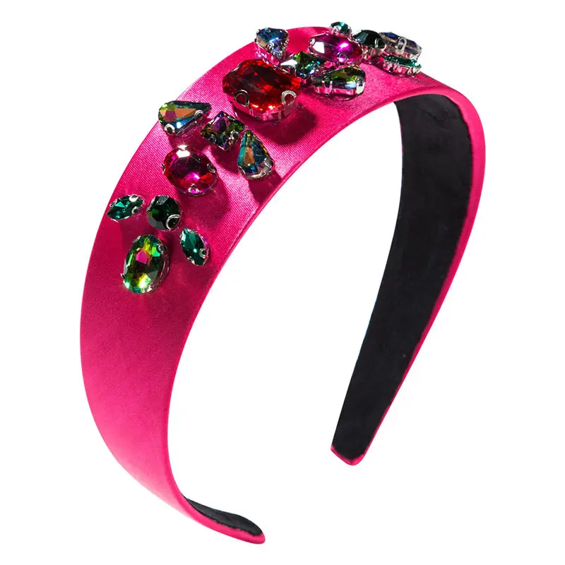 

New Women Hairband Crown Full Rhinestone Handmade Hair Bands Red Crystal Velvet Wide Hoop Headband Wedding Hair Accessories