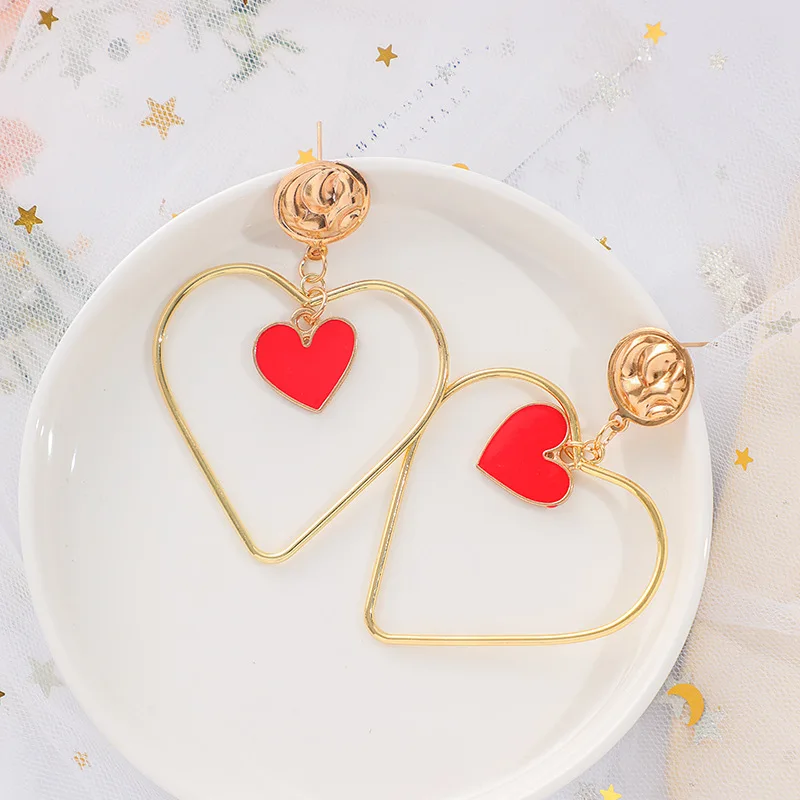 

Women Earring Big Alloy Double Heart Hoop Earrings for Women Temperament Accessories Earrings Fashion Jewelry
