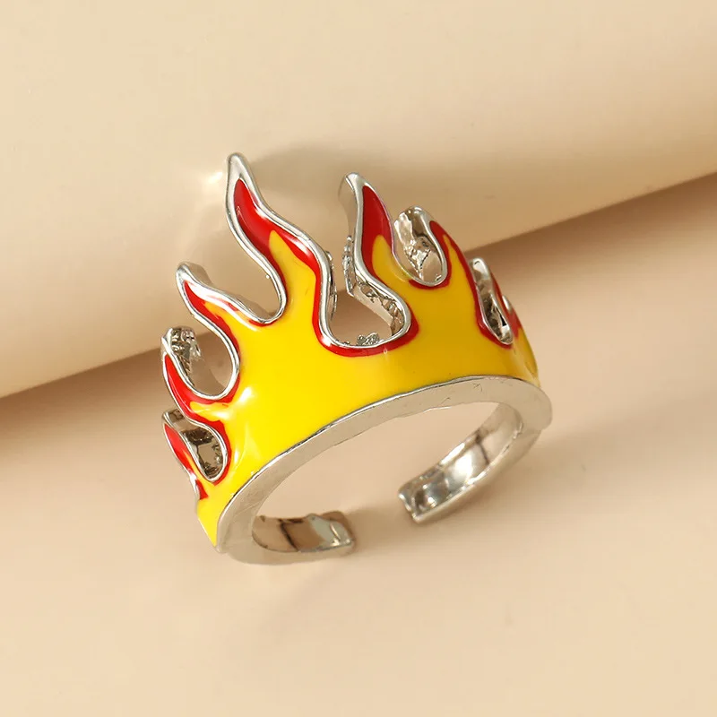 Y2K Flame Opening Rings for Women Metal Charms Vintage Goth Punk 2000s Rings Jewelry Aesthetics Gifts 90s Party