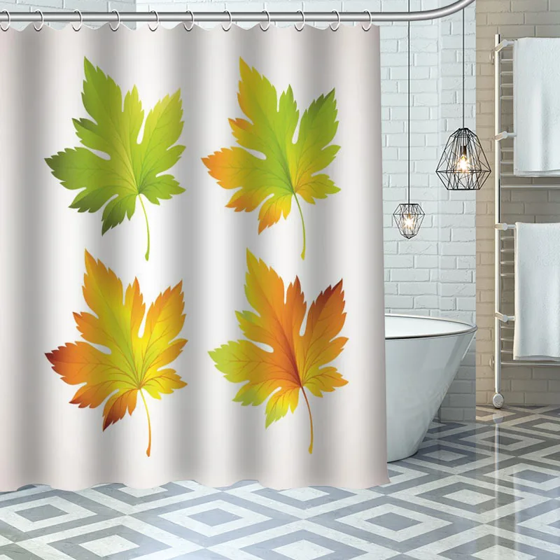 

Waterproof Shower Curtain Can Be Customized Autumn leaf patter Bathroom Shower Bath Supplies Polyester Shower Curtain With Hooks