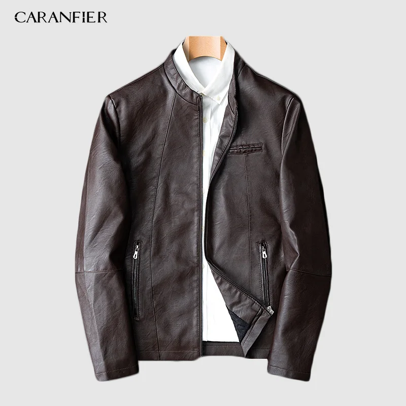 CARANFIER 2019 Новая модная Осенняя мужская кожаная куртка женская 3XL Черная коричневая