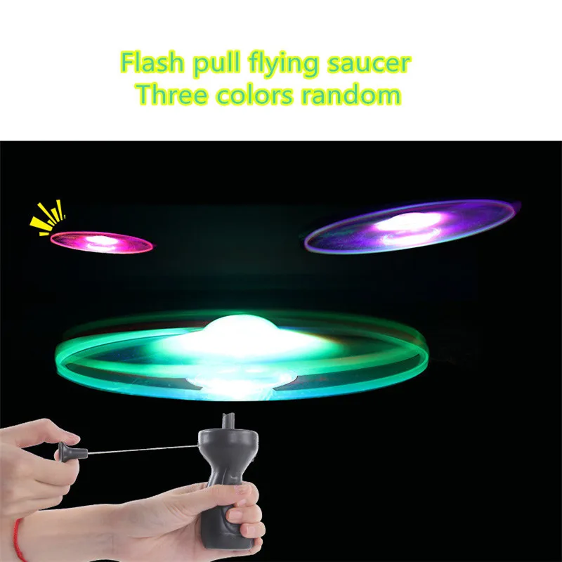 

Flying Luminous Toy Fun Draw Rope Flying Novelty Saucer Glowing Toys In The Dark Children's Outdoor Games Random Colors Toys