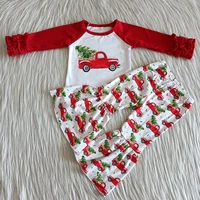 wholesale baby girl christmas clothing cute truck tree red ruffle long sleeves top bells pants children outfit clothes kids set