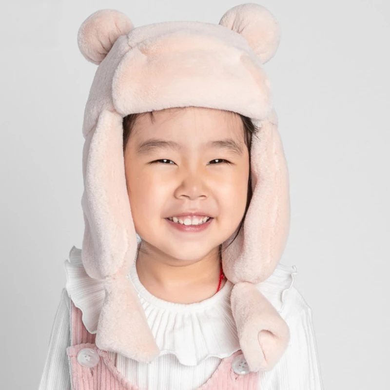 Милая флисовая Русская Шапка HT2847 с ушками детская однотонная шапка ушанка