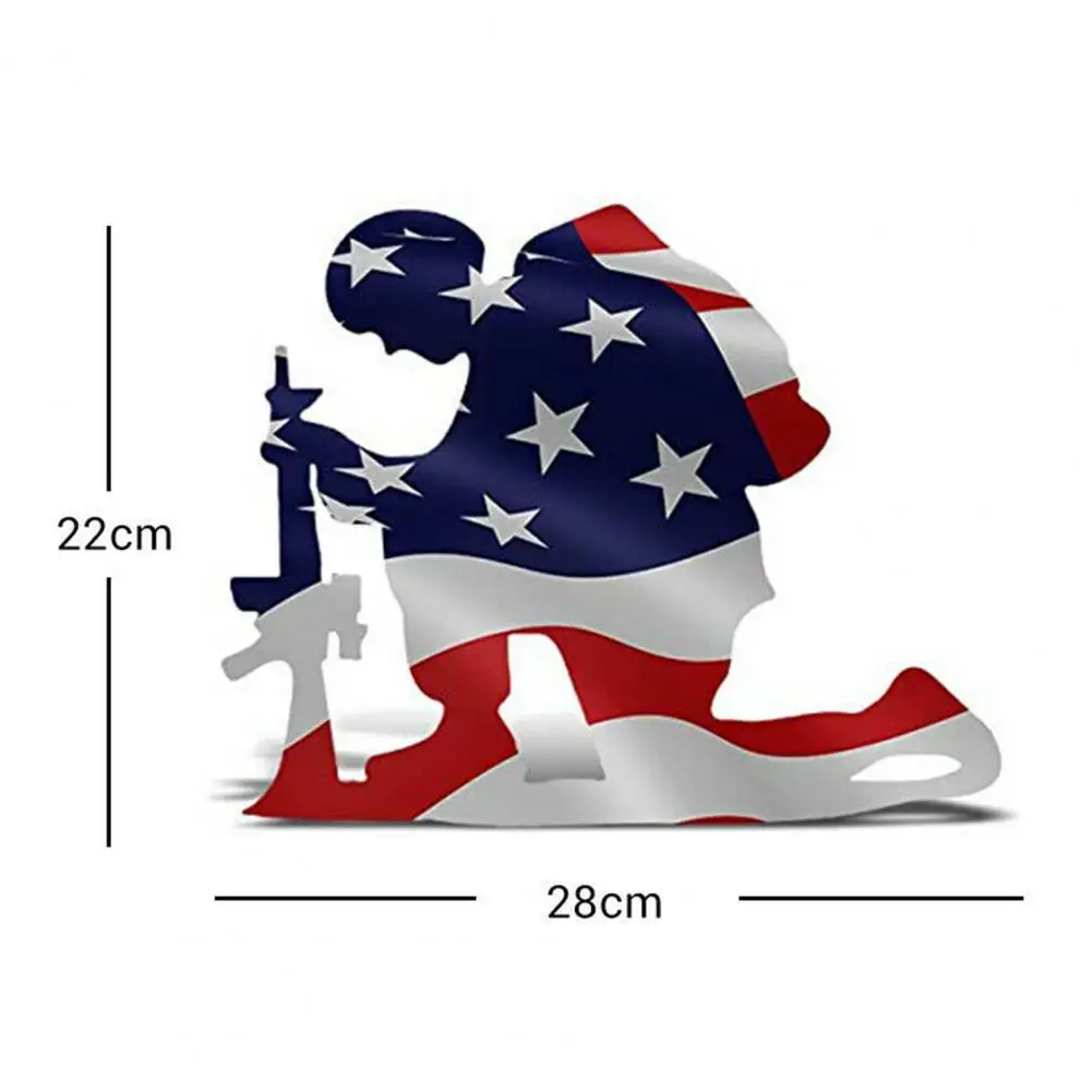 

Art Ornament Non-fading Decorative Acrylic Kneeling Soldier Weathered Flag Garden Stake blue white colors American flag