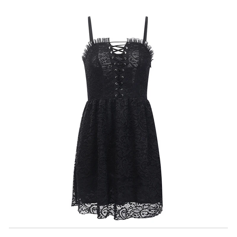 

MAGOGO INS Gothic Sleeveless Dark Black Dress Sexy Women's Mini Dress
