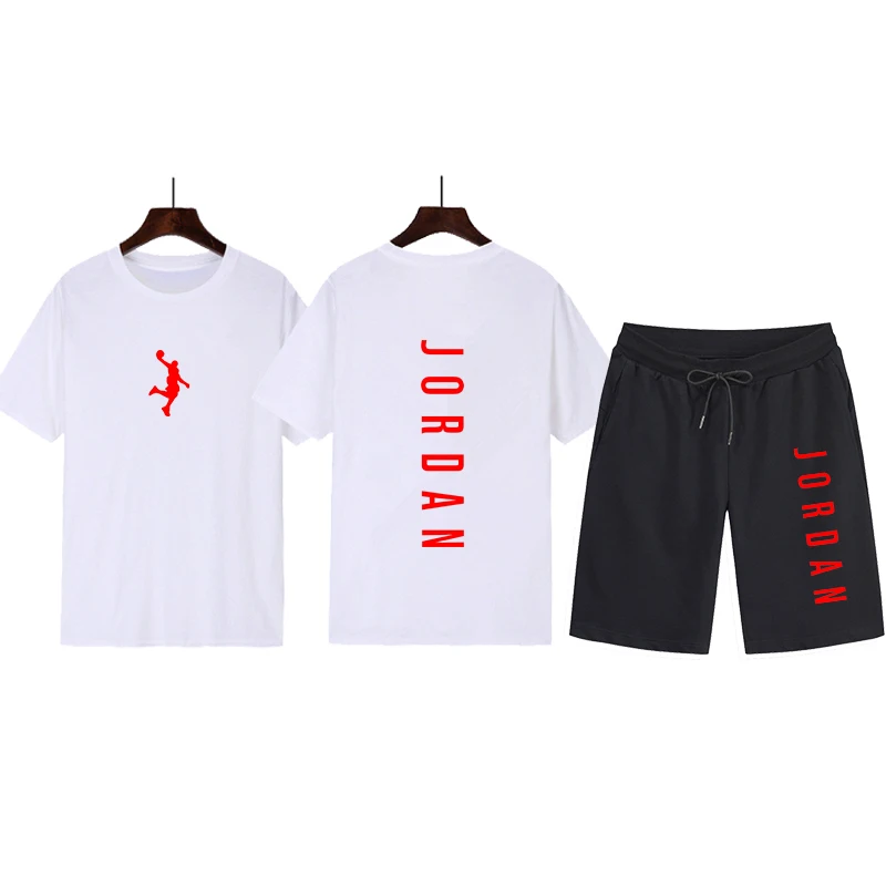 

Popular in 2021 new pure cotton men's T-shirt + sports shorts suit summer high-quality cotton T-shirt sports running suit