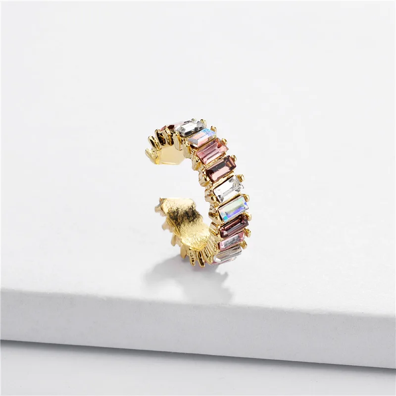 Clip Earring Pave Crystal Jeweled Colorful Ear Cuff Geometric C Shape Earclip Ladies Ear Cuff Fashion Brand Women Jewelry