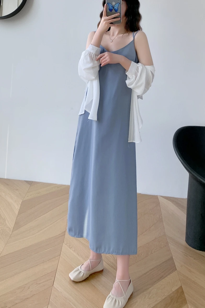 

2021summer new suspender Solid color dress sexy sleeveless length foreign trade casual skirt