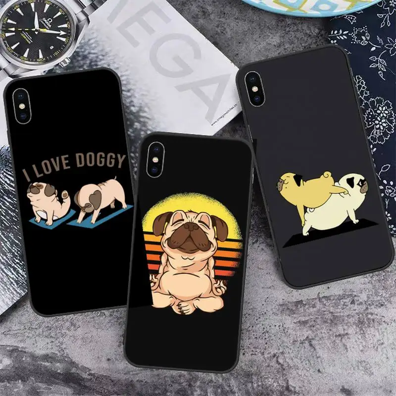 

Cute Cartoon Pug Animal Yoga Phone Case for iPhone 12 11 mini pro XS MAX 8 7 6 6S Plus X 5S SE 2020 XR