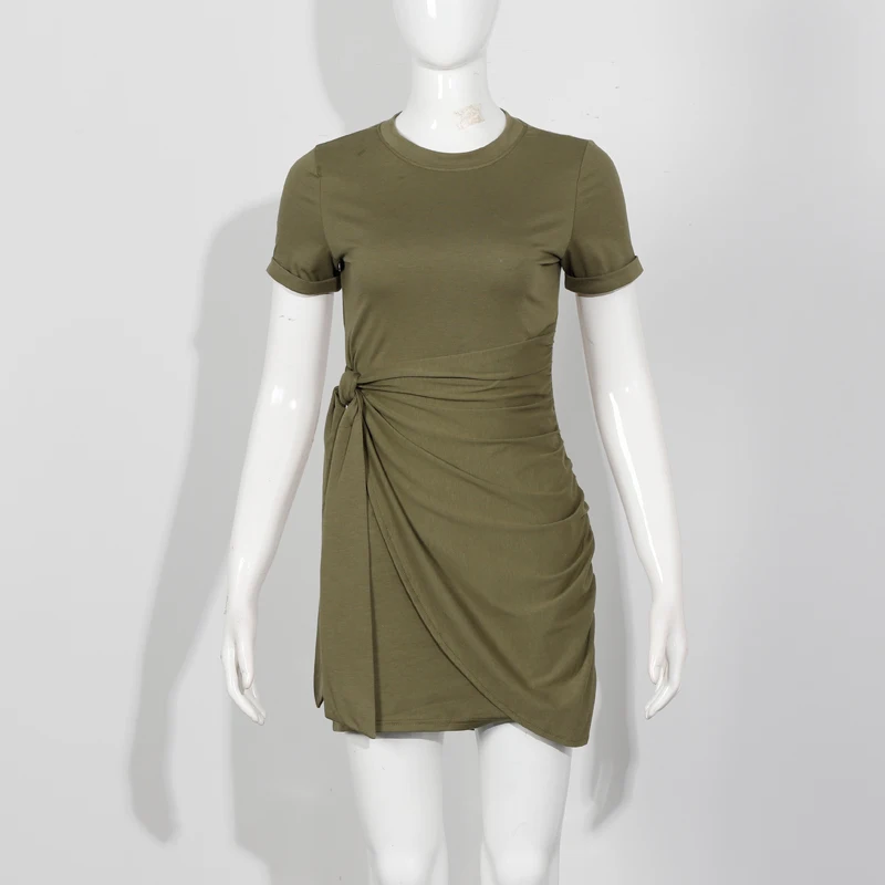 Женское повседневное однотонное платье с коротким рукавом и круглым вырезом |