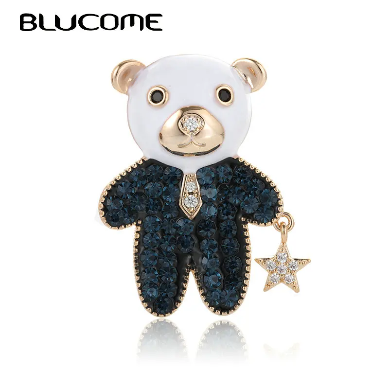 Blucome Прекрасный CZ Циркон Медведь Форма Броши шпильки золотистого цвета женщин