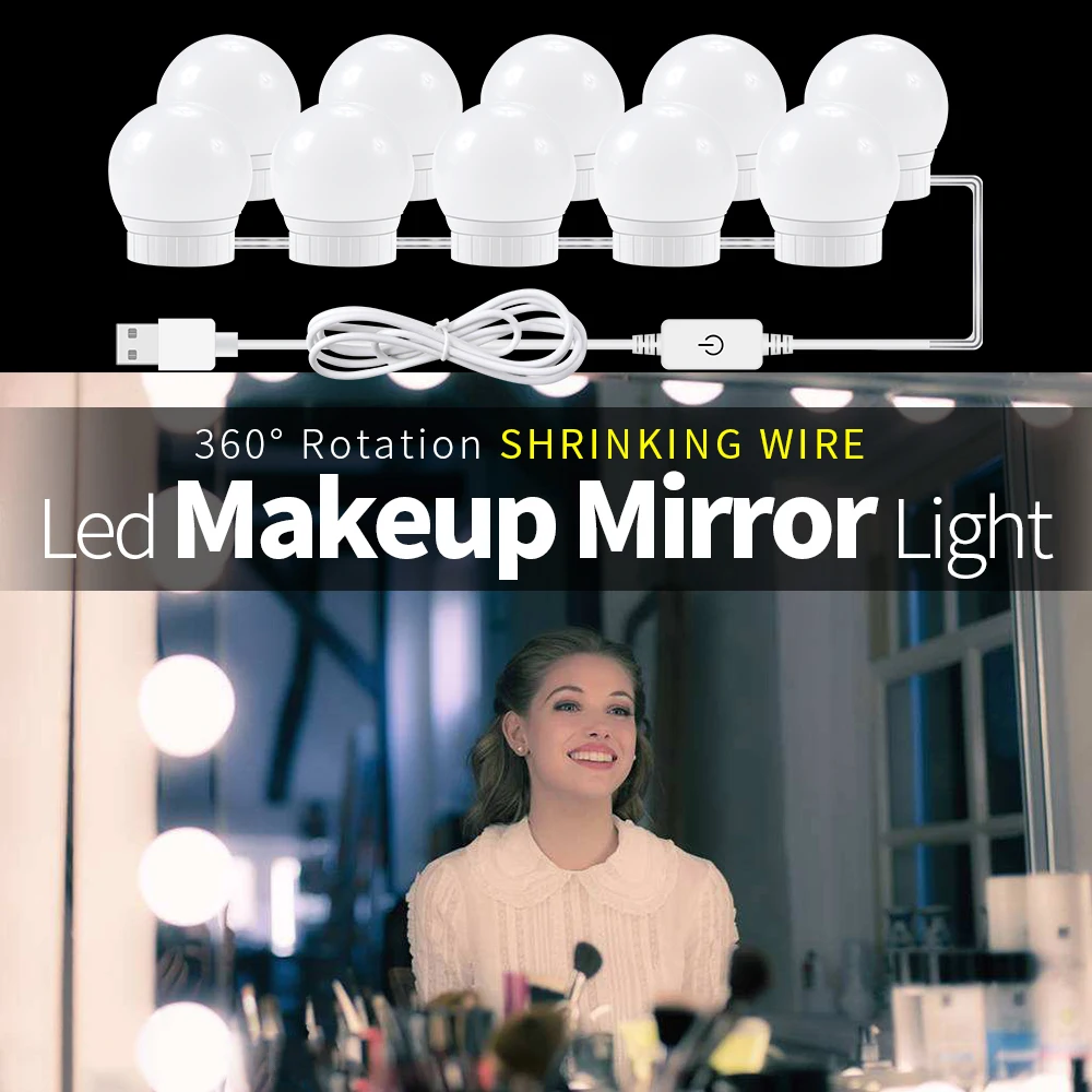 

USB LED 12V Makeup Lamp Wall Light Beauty 2 6 10 14 Bulbs Kit For Dressing Table Stepless Dimmable Hollywood Vanity Mirror Light