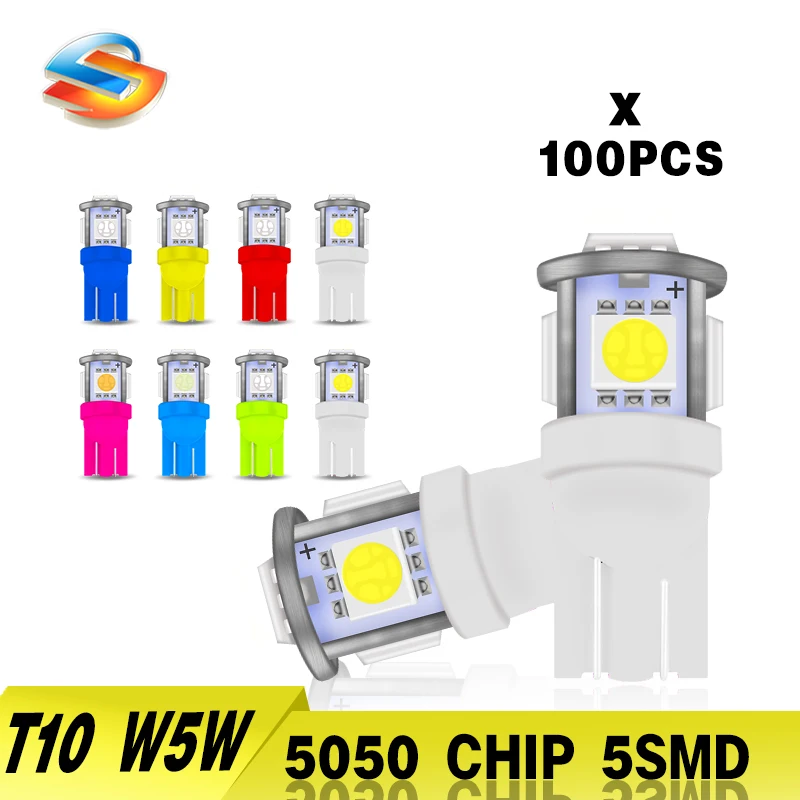

100x Wholesale T10 W5W LED Bulbs 5050 5SMD for Car Interior Wedge Side Lights 168 192 White License Plate Parking Lamps DV 24V