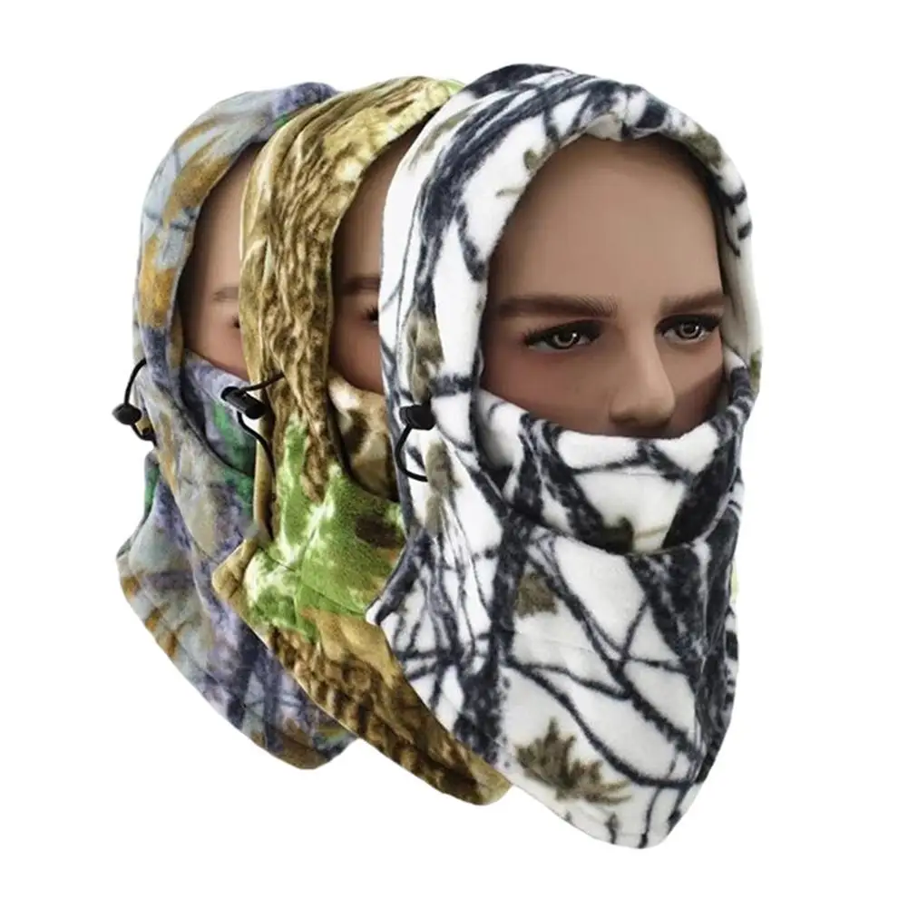 

New Camouflage Fleece Hat Hood Ski Bike Wind Thermal Stopper Face Mask Men Women Neck Warmer Winter Fleece Neck Unisex Cap