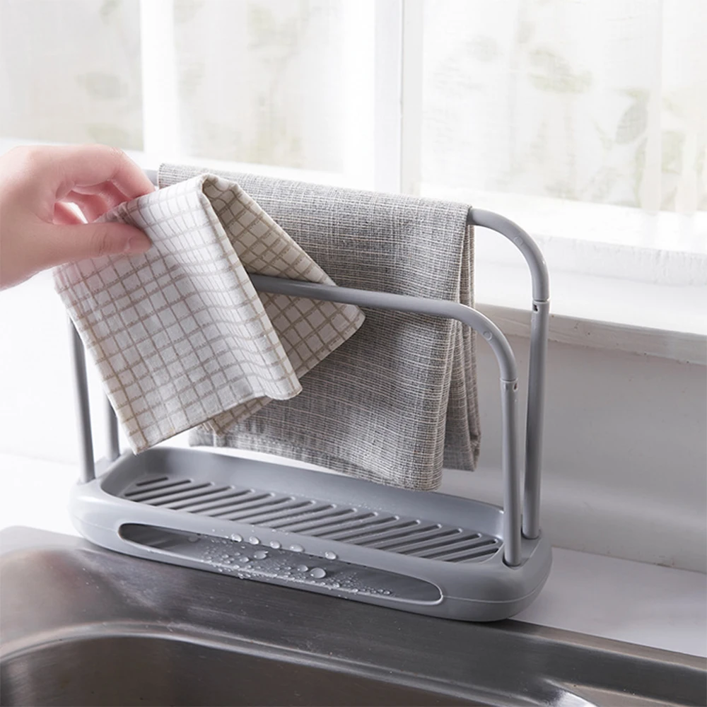 

Kitchen Sponge Holder With Drain Pan Kitchen Sink Caddy Organizer Sponge Brush Soap Dish Dishcloth Rag Rack Storage For Bathroom