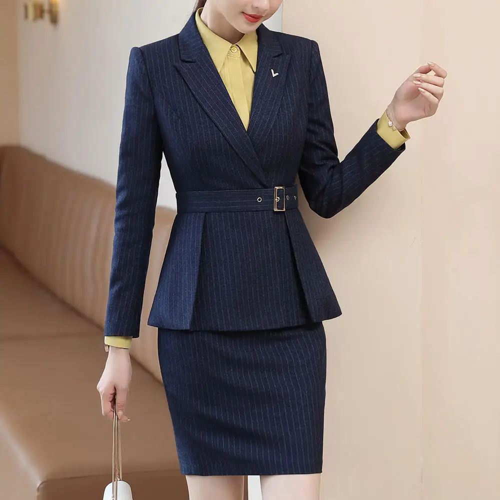 Деловой костюм в полоску для интервью женский офисная одежда элегантный пиджак с