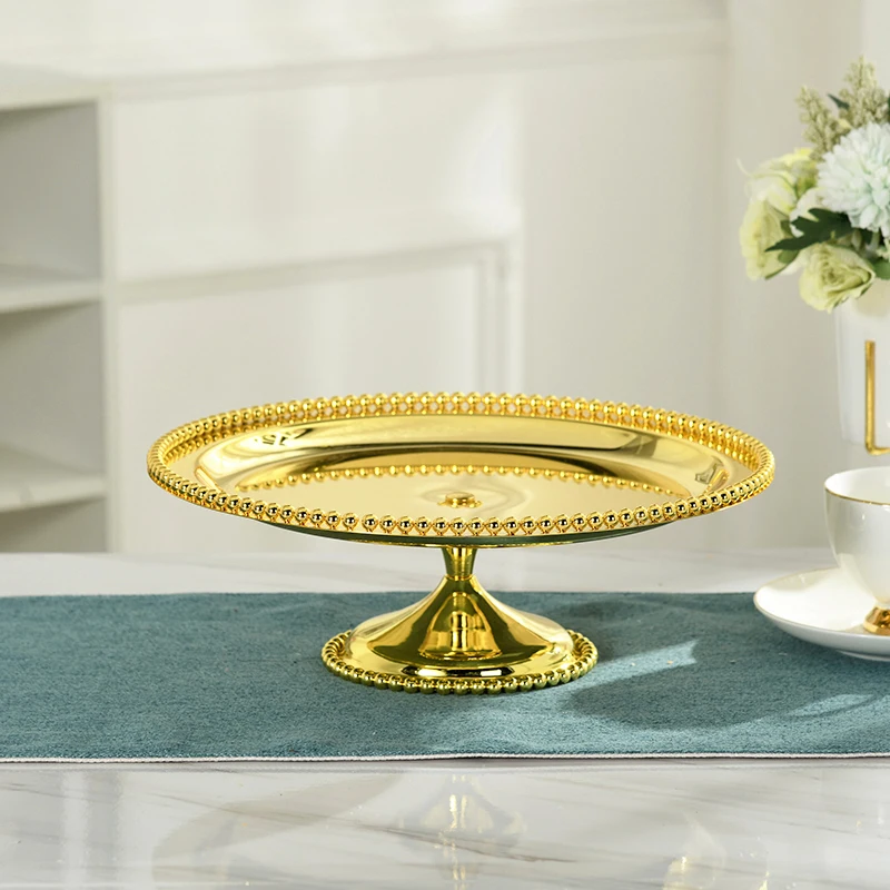 Diameter30cm Серебряный/золотой круглый металлический поднос для фруктов короткая