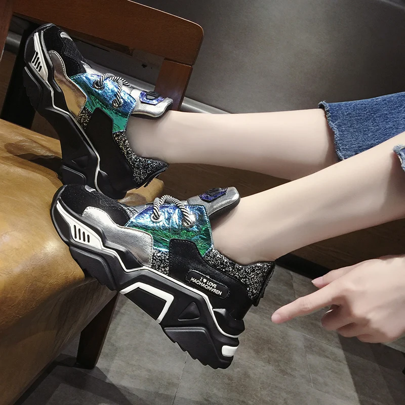 Кроссовки на платформе высокая обувь женская повседневная толстой подошве