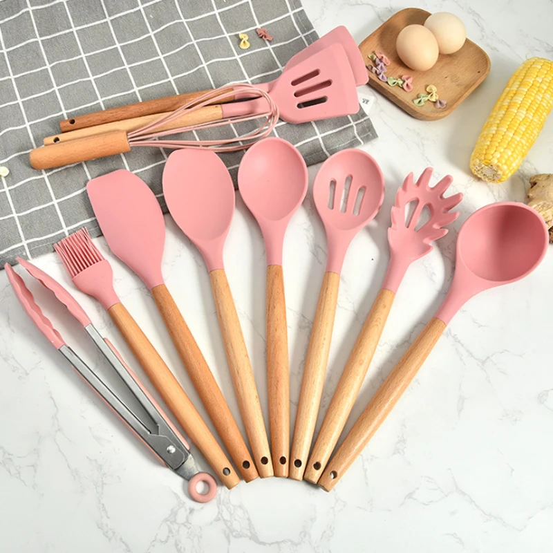 Силиконовые кухонные принадлежности набор лопата с деревянной ручкой ложка
