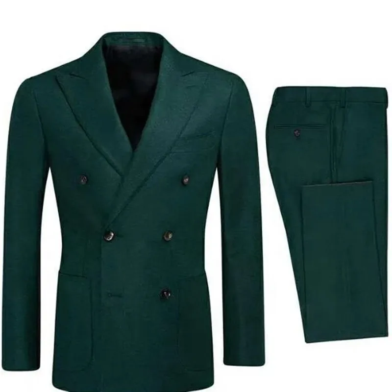 

New Fashion Design High Quality Made Measure Men Slim Fit Suits Green Double Breasted Peak Lapel For Wedding Dress 2 Pieces