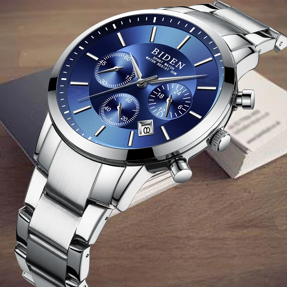 Мужские часы из нержавеющей стали водонепроницаемые кварцевые наручные мужские