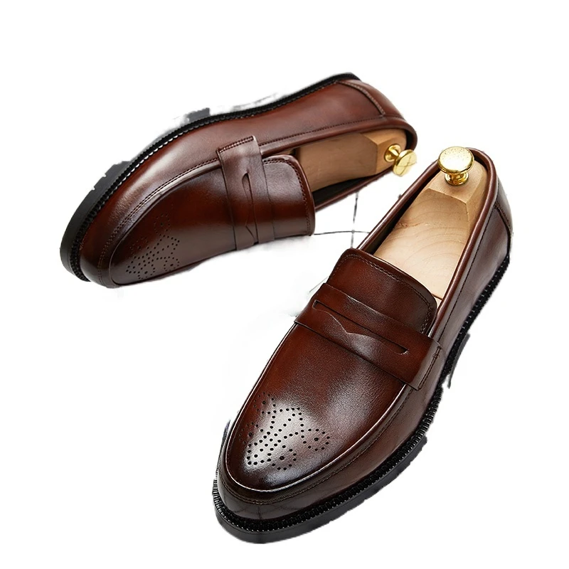 

Luxury Brand Penny Loafers Men Casual Shoes Slip on Leather Dress Shoes Big Size Brogue Carving Loafer Driving Party zapatillas