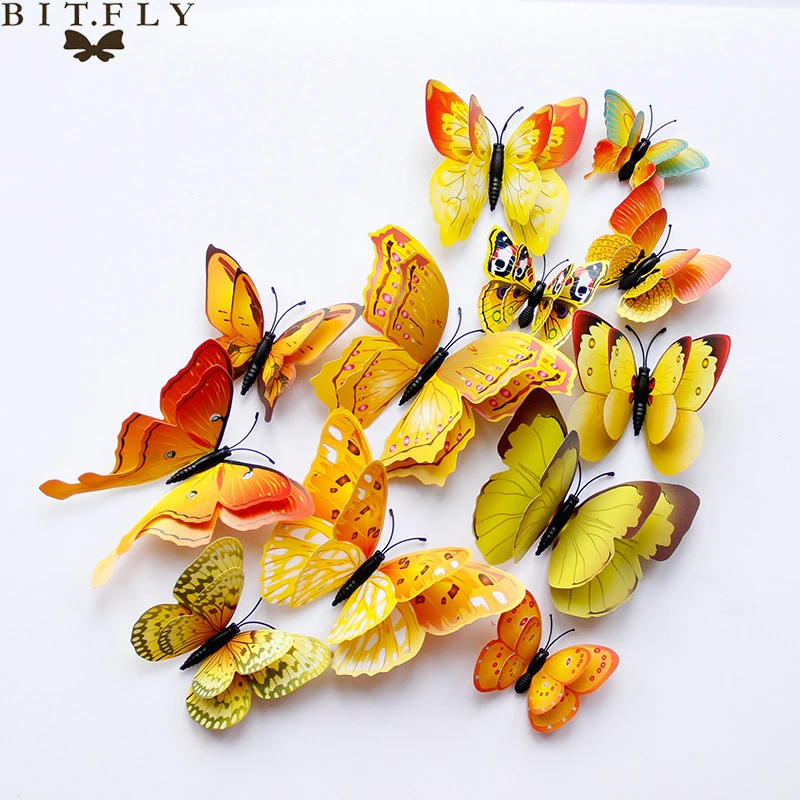 12 шт./компл. многоцветные двухслойные 3d бабочки в виде крыльев|Наклейки на стену| |