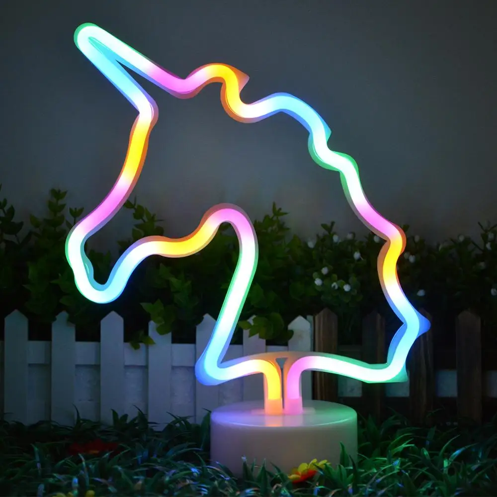 Неоновый светильник в виде единорога прикроватные настольные лампы с питанием