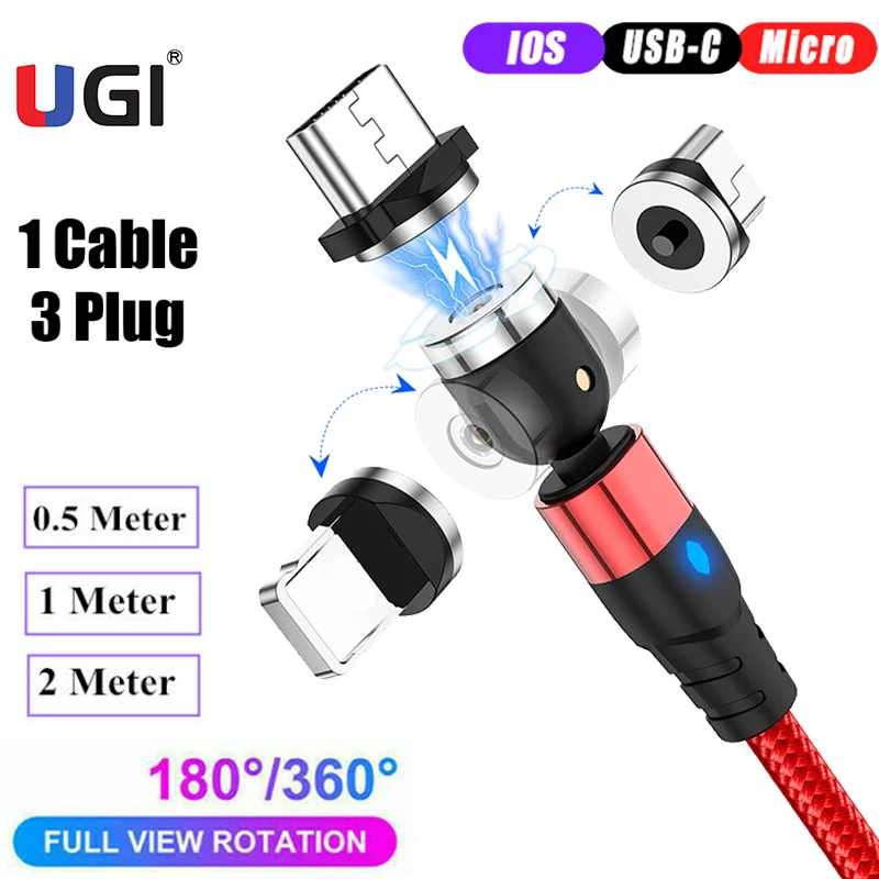 UGI 3в1 540 ° Быстрая зарядка Магнитный кабель для IOS Type C USB Micro Android Xiaomi HTC Pixel
