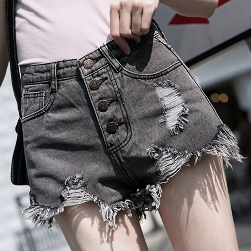 

Women New 2020 Summer Fashion Casual Cool Denim Shorts Female High WaistS Fur-Lined Leg -Openings Short Jeans With Pockets Y140