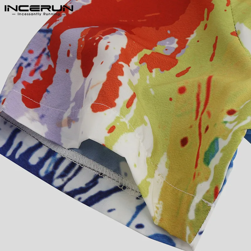 New Fashion Men Brand Shirt Splashed Ink Print Short Sleeve Lapel Neck Camisa Business Casual Shirts Men INCERUN Plus Size 2022