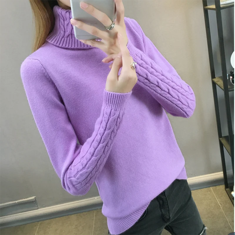 Women Winter Sweater New Sleeve Elastic Knit Large Size Pullover Female Turtleneck Solid Color Long Casual Sweate | Женская одежда