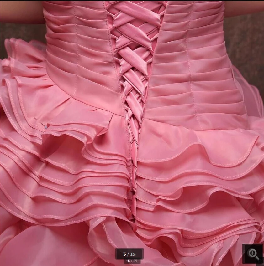 

2021 Free Shipping pink organza ball gown prom dresses strapless sweetheart neck pleated ruffled prom gowns sweet 16 dresses