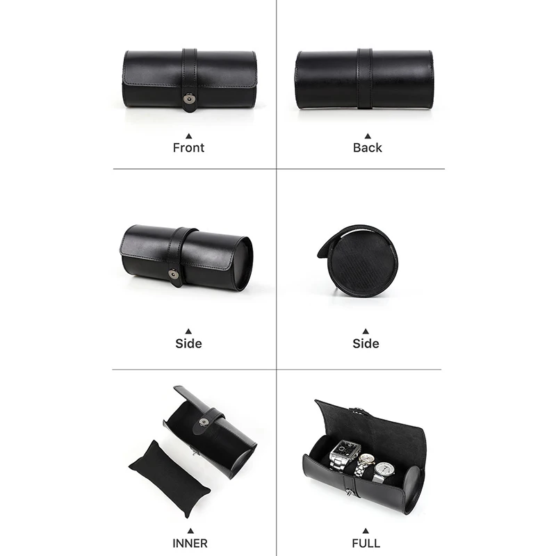 

Watch Storage Box Round Buckle Design PU Waterproof Dustproof Anti Falling Large Capacity Easy to Carry Jewelry Box HVR88