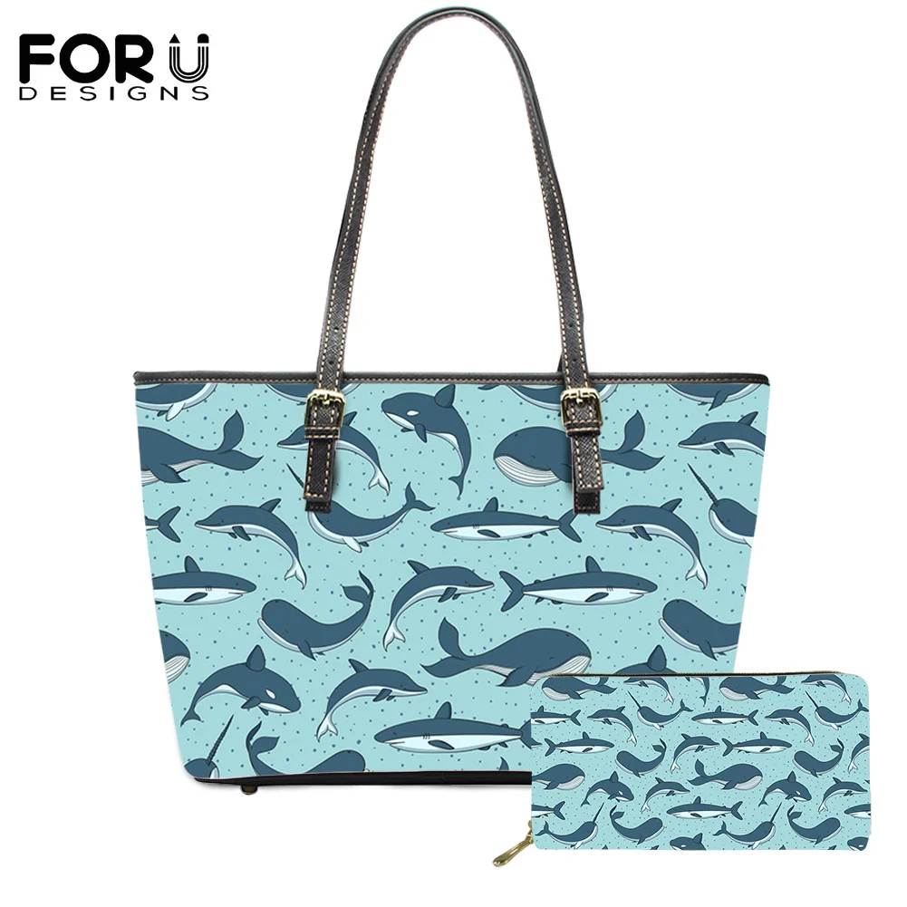 

FORUDESIGN 2 шт. новые модные сумки с ручками кошелек для женщин с рисунком акулы и Кита роскошный дизайн