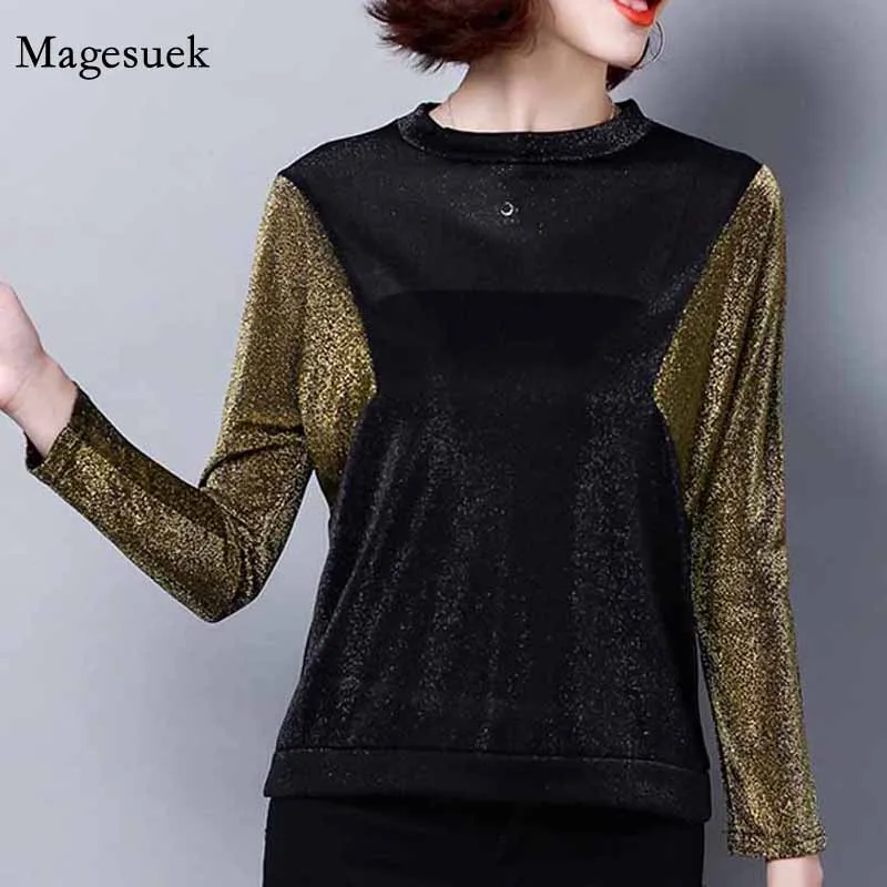 

Women 2020 Autumn New Korean-Style Loose Contrasting Color Splicing O-Neck Bottoming Shirt Long Sleeve T-shirt Women Tops 10583