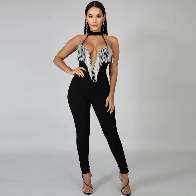 2020 сексуальный комбинезон с кисточками и кристаллами женский облегающий ночной