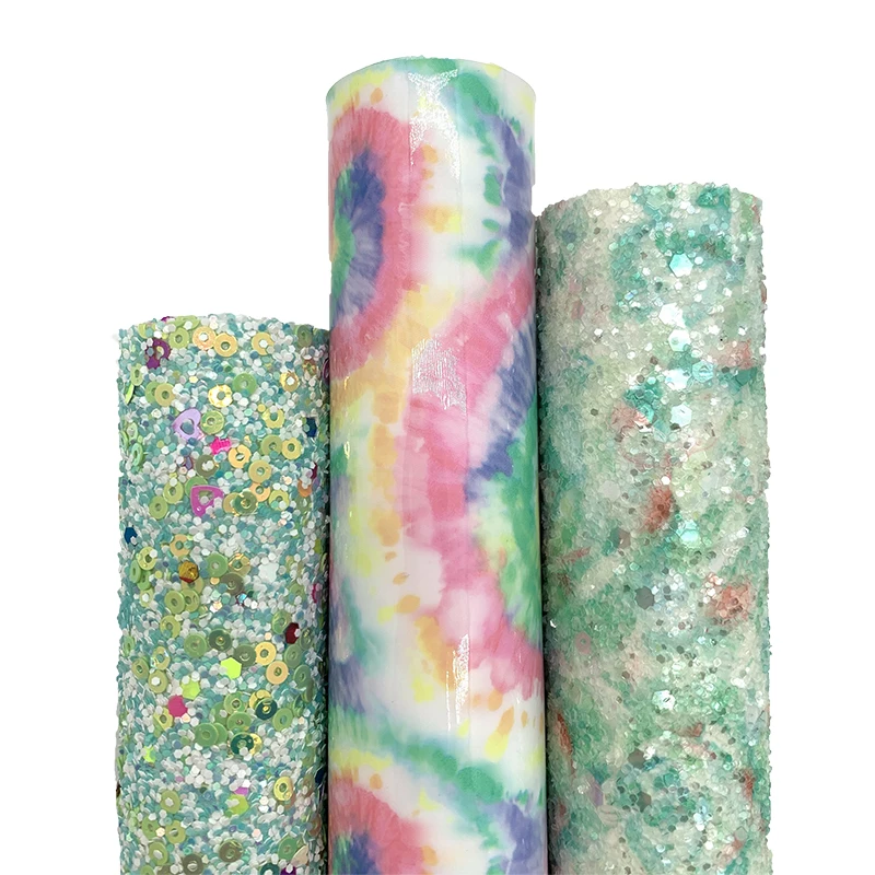 3PCS/SET Flowers Green Glitter Vinyl Fabric Matching with Whirlpool Faux Leather For Bows Earrings DIY 21X29CM Q171
