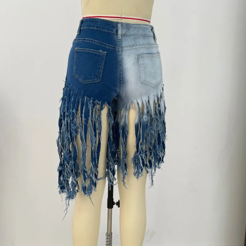 2021 womens fashion brand vintage tassel ripped high waisted short skinny jeans punk sexy hot sexy female denim shorts cotton free global shippin