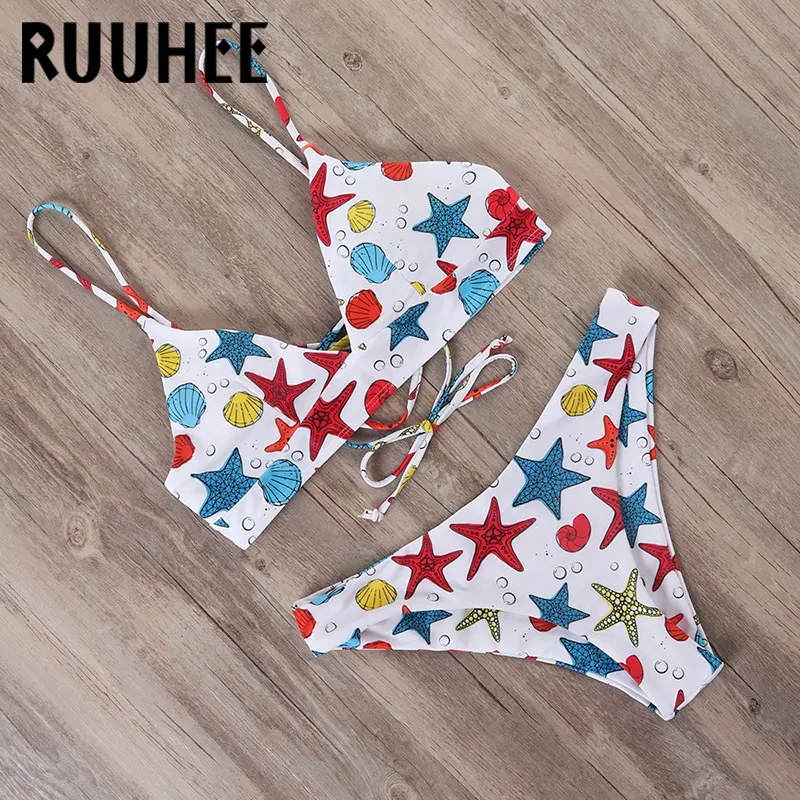 RUUHEE Tie Dye бикини, женский купальник, пуш-ап, купальник с принтом динозавра, купальник, бандаж, сексуальный летний купальник для женщин