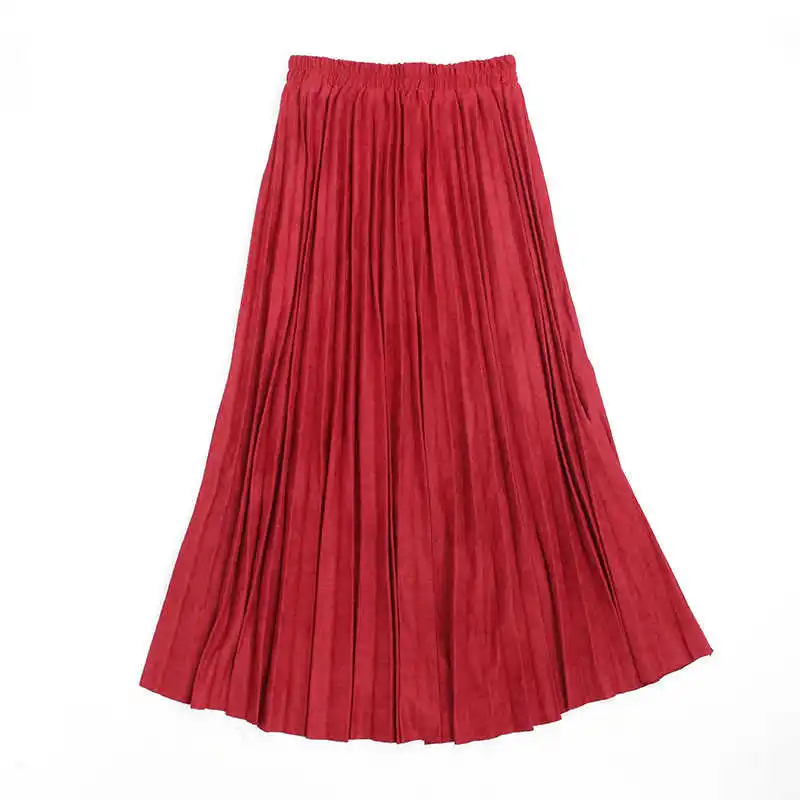 

Autumn Winter Women suede skirt 2020 High Waist casual Vintage Pleated skirt female Korean Skirt female elegant long Skirts