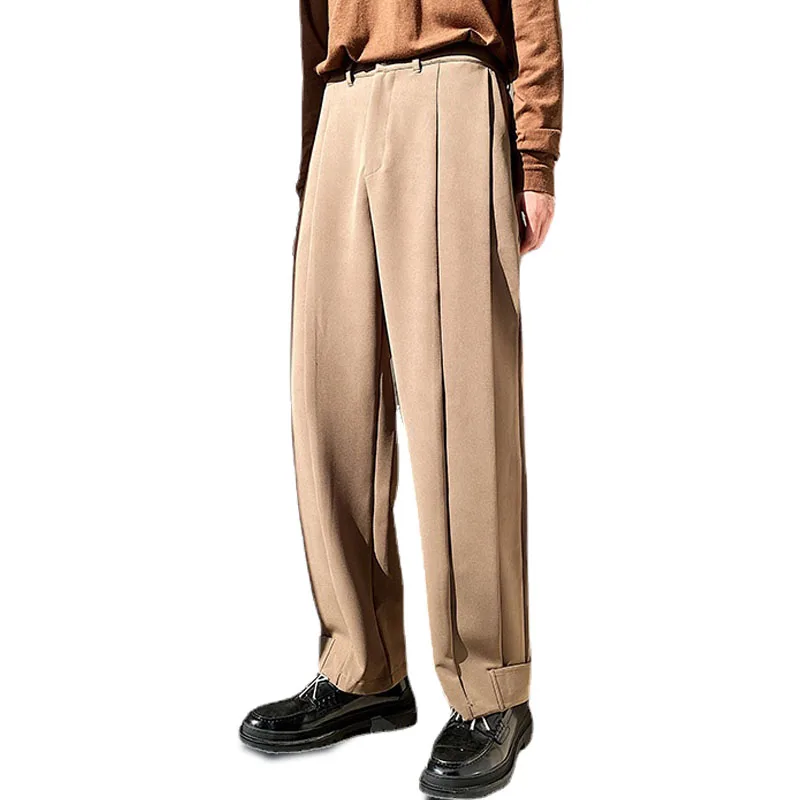 

Casual Suit Trousers Men Loose Straight Elastic Waist Pleated Pants Male Japan Harajuku Korean Vintage Streetwear Suit Pants Man