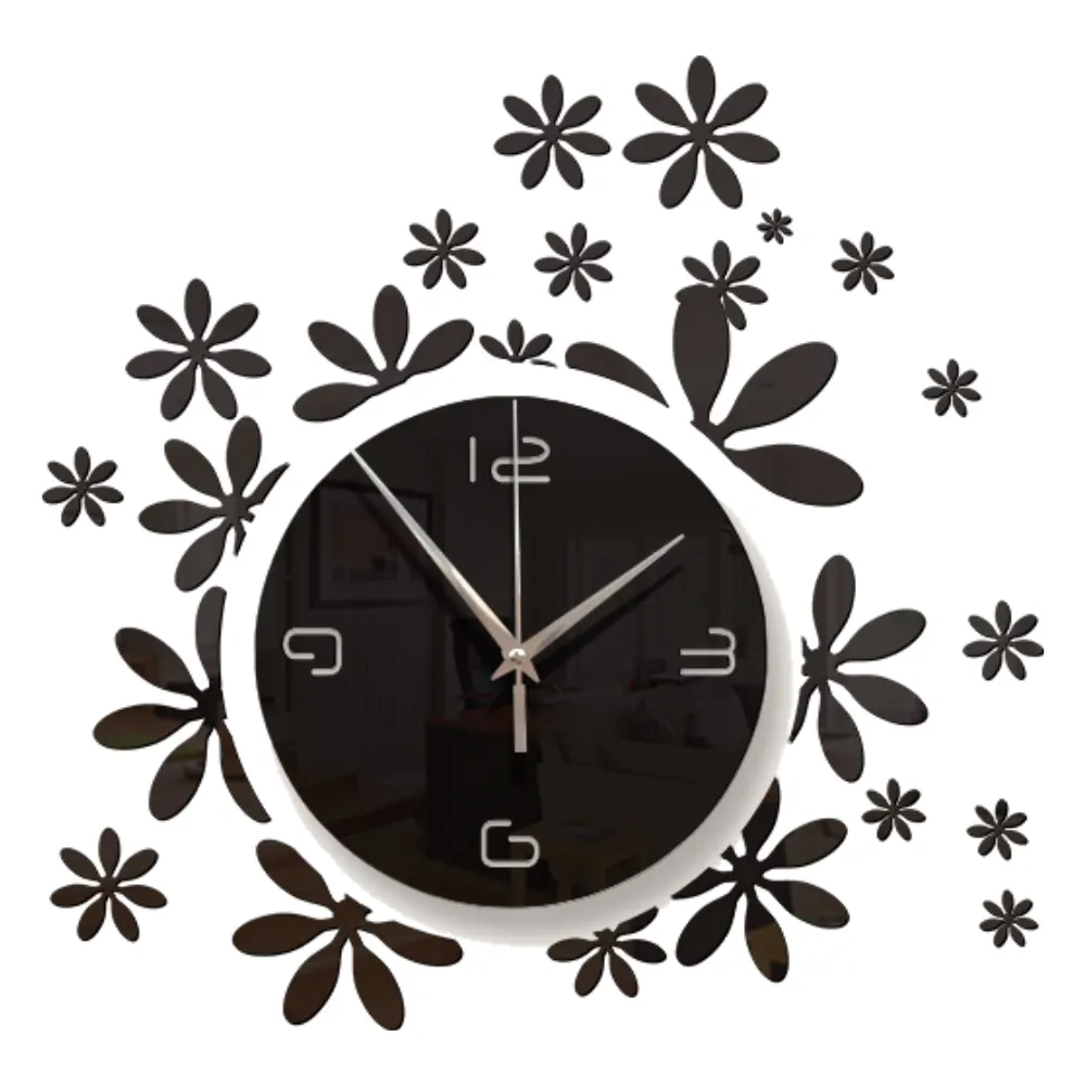 

Acrylic 3D Floating Flowers Silent Wall Clock Digital Mirror Wall Clock Living Room Bedroom Background Decoration Wall Clock