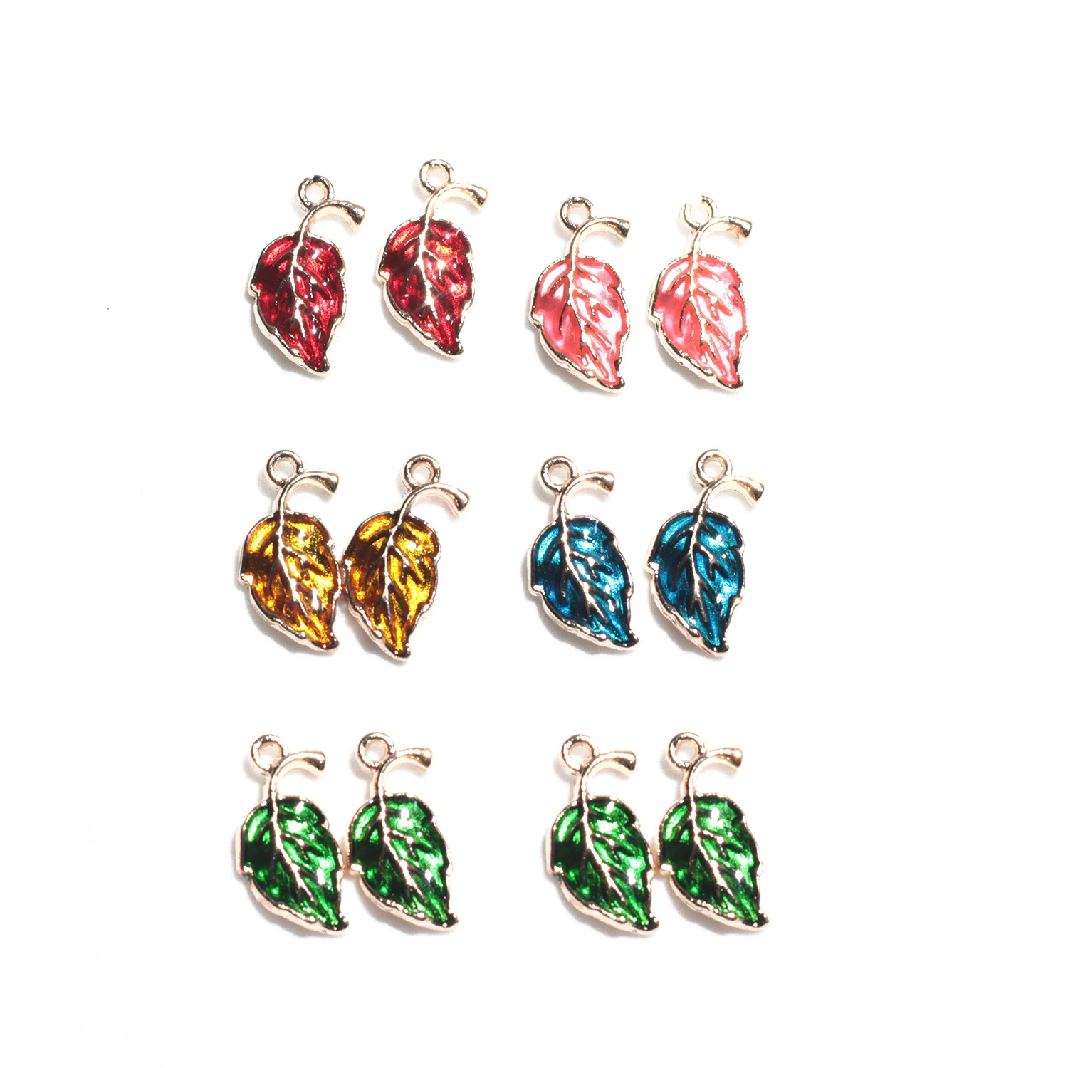 

Mixed 10pcs Enamel Colors Tree Leaf Charms Pendants Handmade Earrings Neacklace Leaves Charm Crafting Jewelry Making
