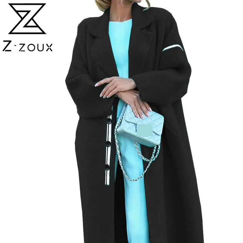 

Женское шерстяное пальто Z-ZOUX, элегантное свободное повседневное твидовое пальто, модная универсальная Длинная женская куртка, осенне-зимн...