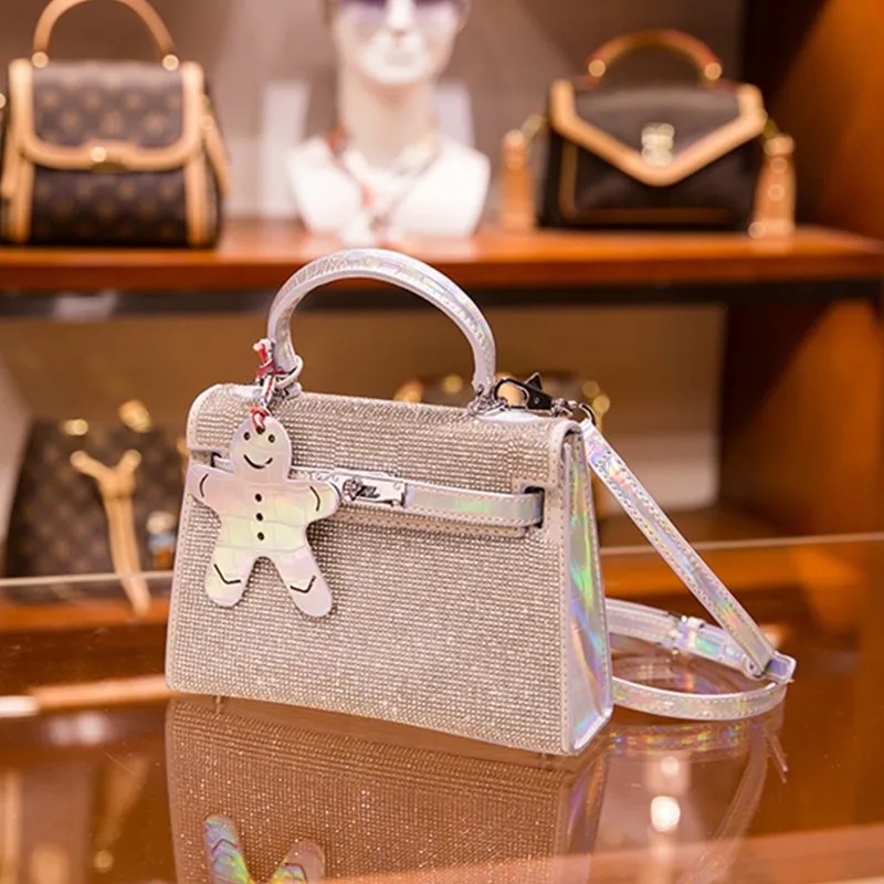 

Real Leather Portable Flash Diamond Rhinestone Bag Diamond Small Square Bag 2021 New Purses and Handbags Luxury Designer Cc Gg