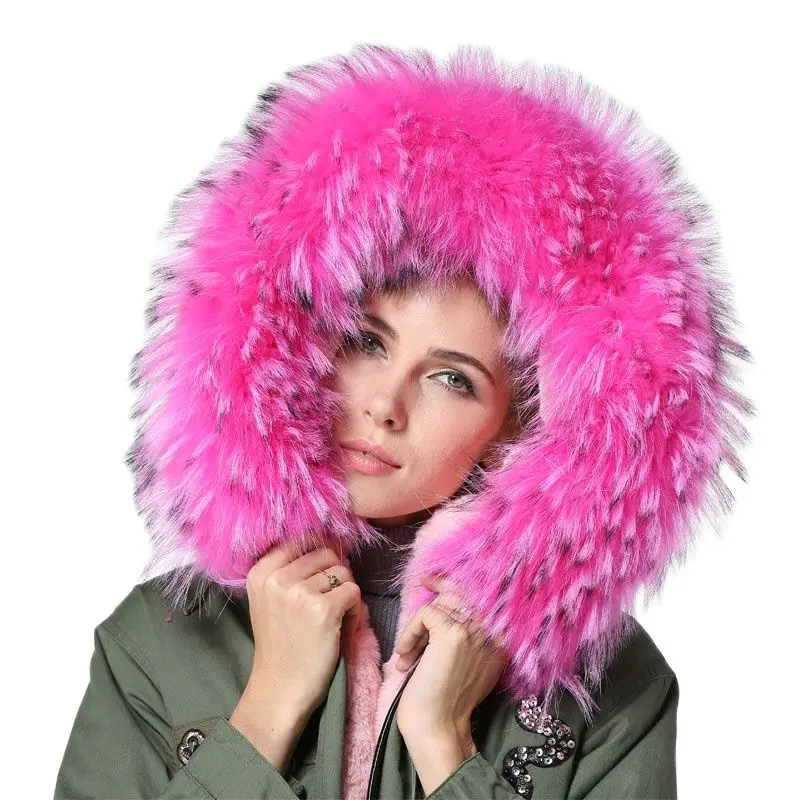 Оптовая продажа модный ярко-розовый воротник MRS FUR caot детский розовый мех с узором