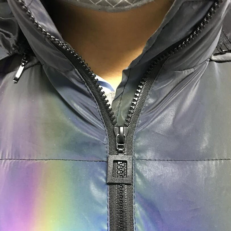 2021 Harajuku Down Jackets Men Rainbow Reflective Padded Zipper Coat Streetwear Hip Hop Fashion Winter Outwear Windbreaker Tops