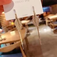 korean fashion earrings 2020 sparkling rhinestone tassel pendant earrings with gold leaf and long tassel earringswomen jewelry